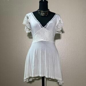 White American Rag Fairycore Mini Lace Trim Cinched Waist Babydoll Dress